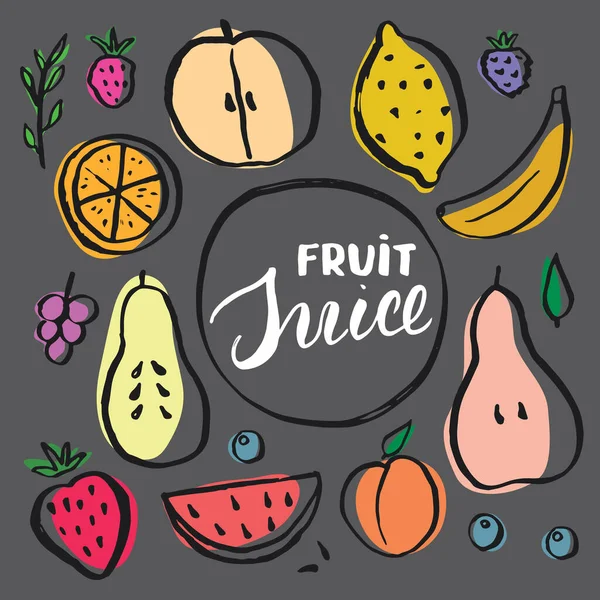 Fruit Set Collection Juicy Fruits Apple Pear Strawberry Orange Slice — Stock Vector