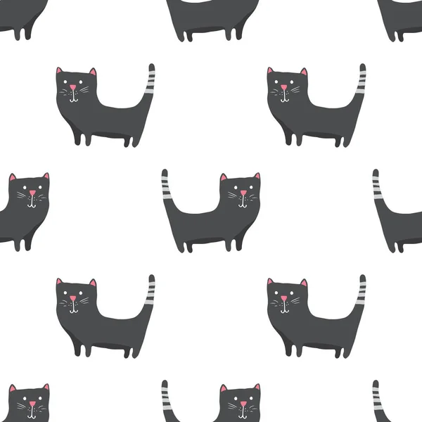 Cute Cat Seamless Pattern Cartoon Cats Background Design Vector Illustration — Stok Vektör