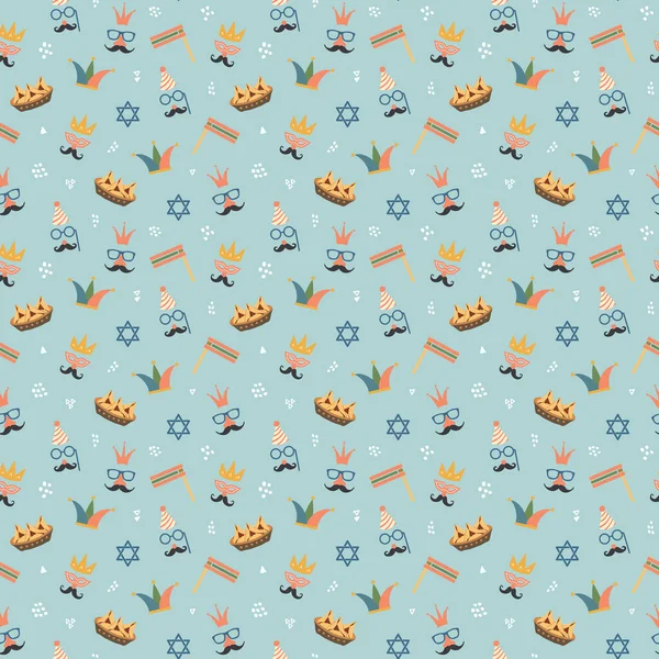 Purim Seamless Pattern Traditional Jewish Holiday Background Vector Illustration — 图库矢量图片