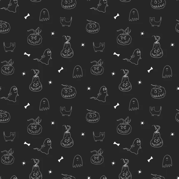 Halloween Seamless Pattern Design Cute Cartoon Elements Holiday Background Vector — 图库矢量图片