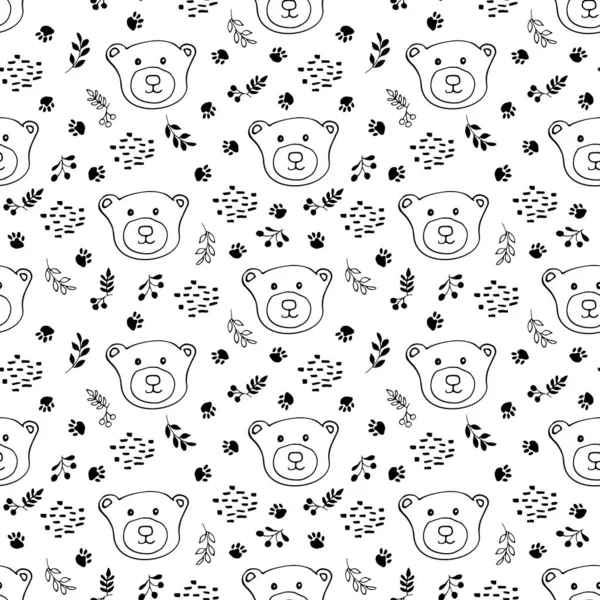 Cute Bear Seamless Pattern Cartoon Animals Forest Background Vector Illustration — Vector de stock