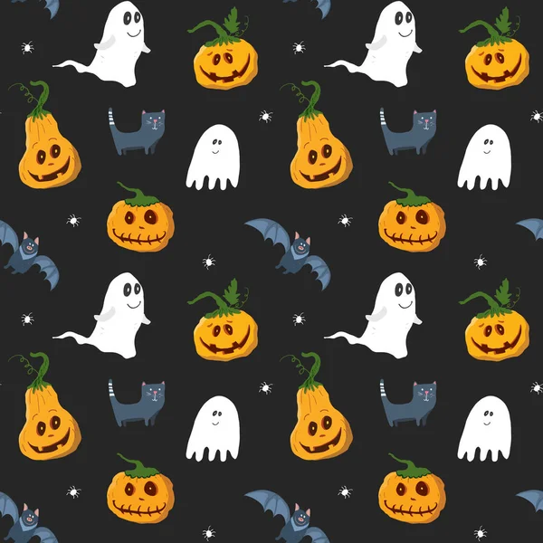 Halloween Seamless Pattern Design Cute Cartoon Elements Holiday Background Vector — Stockvektor