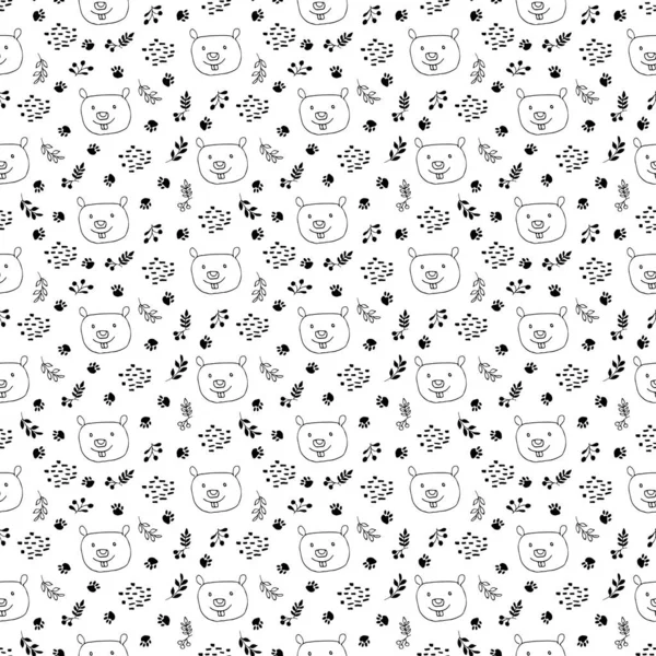 Cute Beaver Seamless Pattern Cartoon Animals Forest Background Vector Illustration — Stockvector