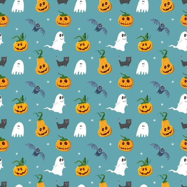 Halloween Seamless Pattern Design Cute Cartoon Elements Holiday Background Vector Vectores de stock libres de derechos