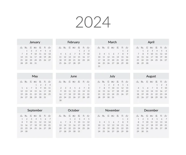 2024 Year Calendar Template Vector Illustration Stok Illüstrasyon