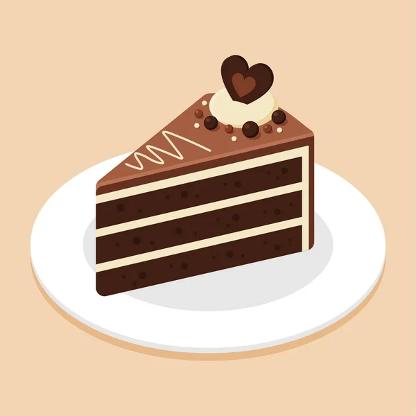 Ein Stück Schokoladenkuchen Mit Schokokugel Auf Teller Oder Teller Köstlich — Stockvektor