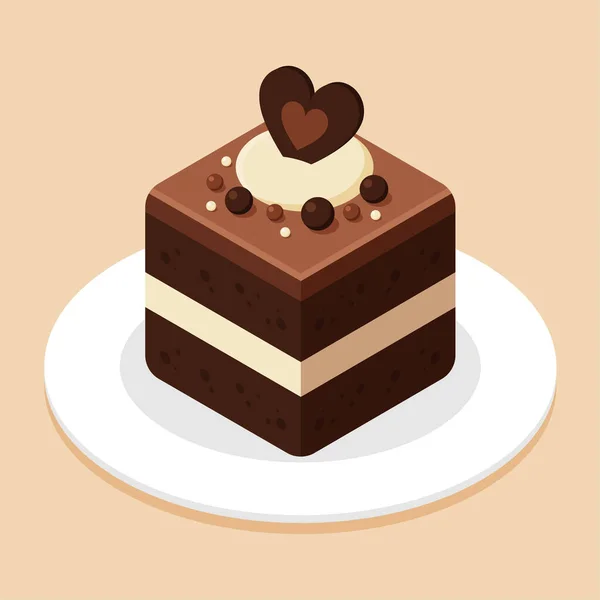Stück Schokoladenwürfelkuchen Mit Schokokugel Auf Teller Oder Teller Köstlich Süßes — Stockvektor