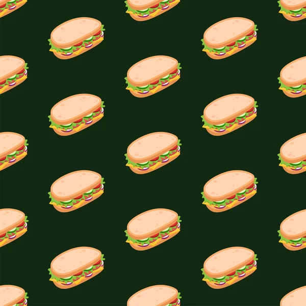 Delizioso Modello Sandwich Senza Soluzione Continuità Fast Food Icona Sfondo — Vettoriale Stock
