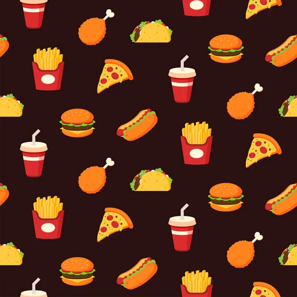 Fast Food Modello Senza Soluzione Continuità Hamburger Pollo Fritto Hot — Vettoriale Stock