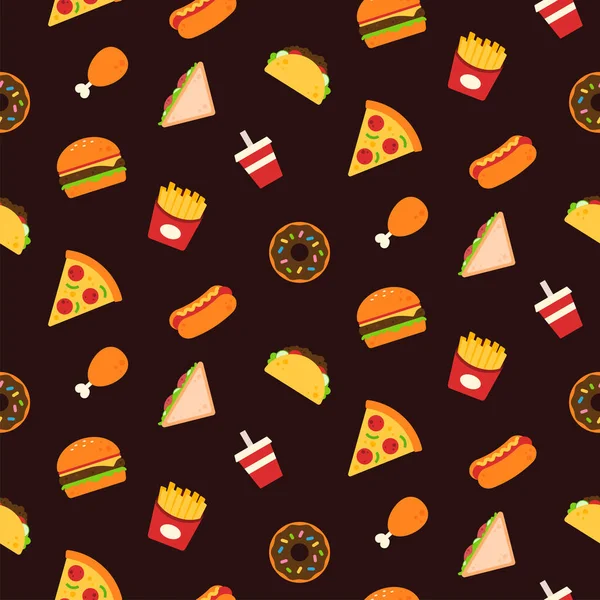 Fast Food Menu Concept Naadloos Patroon Hamburger Gebakken Kip Hotdog — Stockvector