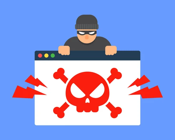 Janela Navegador Web Com Crânio Vermelho Hacker Conceito Ameaça Internet — Vetor de Stock