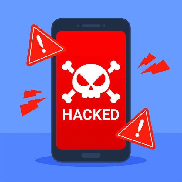 Ícone Crânio Tela Smartphone Hackeado Vulnerabilidade Segurança Sistema Alerta Erro — Vetor de Stock