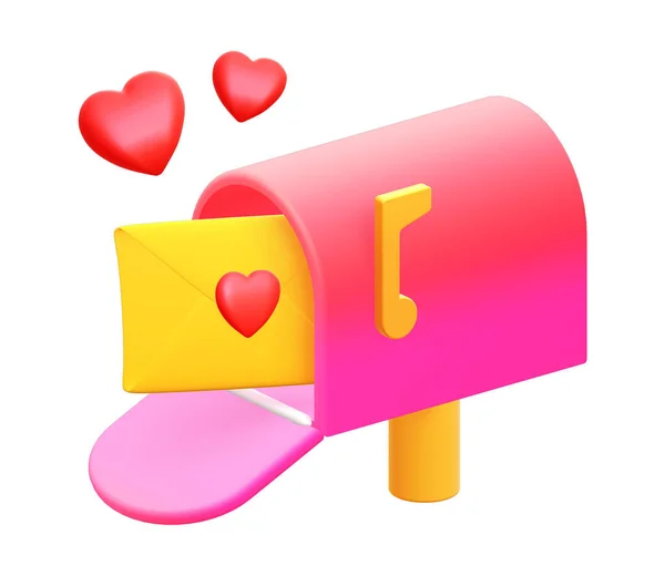 Желтое Любовное Письмо Красным Сердцем Розовом Почтовом Ящике Симпатичная Иконка — стоковое фото