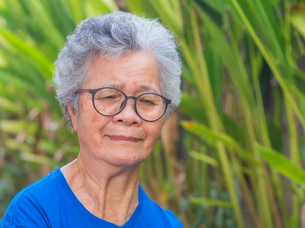 Portrait Senior Woman Short Gray Hair Wearing Glasses Looking While — Foto de Stock