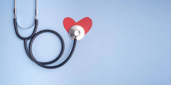 Stethoscope Red Paper Heart Shape Isolated Light Blue Background Close Stock Picture