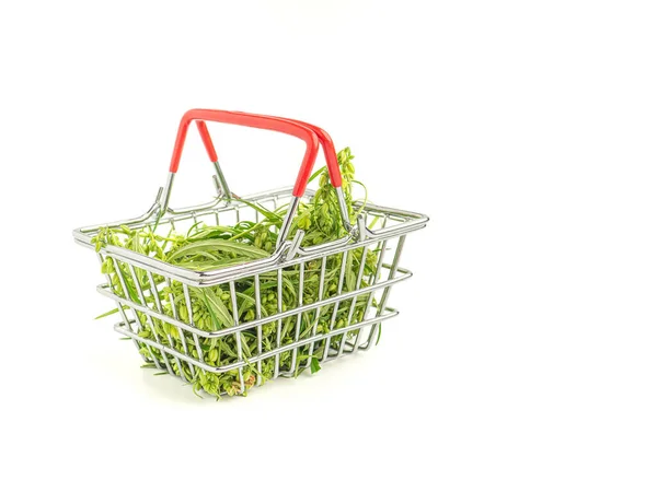 Fresh Green Marijuana Leaves Male Buds Flower Mini Basket Isolated — Stock Photo, Image