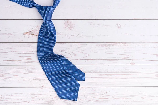 Happy Father Day Blue Tie Wooden Background Space Text Top Stock Photo