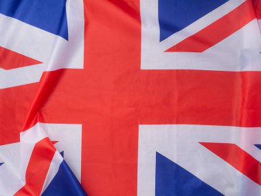 Birleşik Krallık 'ın kumaş desenli bayrağı. Üst Manzara. Düz bir fotoğraf..