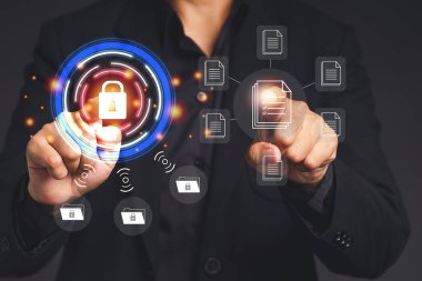 Belge güvenliği kavramı. Veri şifreleme. Çevrimiçi belge veritabanı ve dijital dosya depolama. Bulut hesaplama sistemi ağındaki dosyalara giriş yap. Belge yönetim sistemi (DMS)