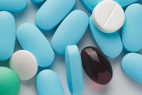 Várias Pílulas Contexto Leve Vitaminas Medicina — Fotografia de Stock