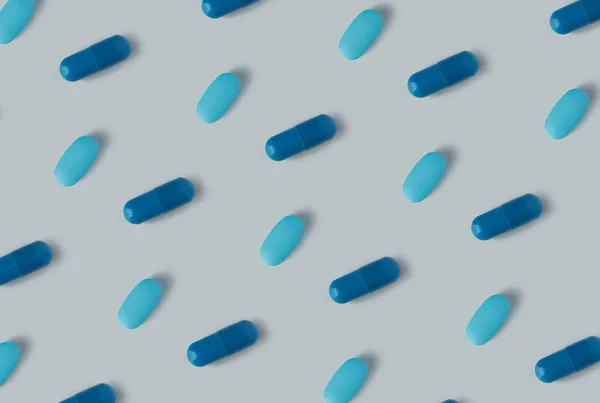 Pattern Pills Blue Background Many Pills Light Background — Stock Photo, Image