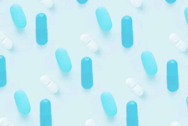 Pillen Muster Auf Blauem Hintergrund Viele Pillen Auf Hellem Hintergrund — Stockfoto