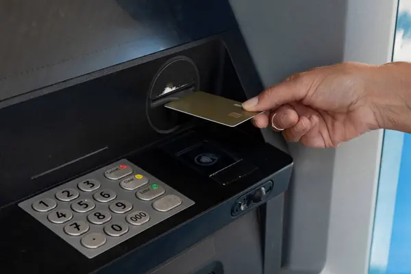 bank card is inserted into the ATM.