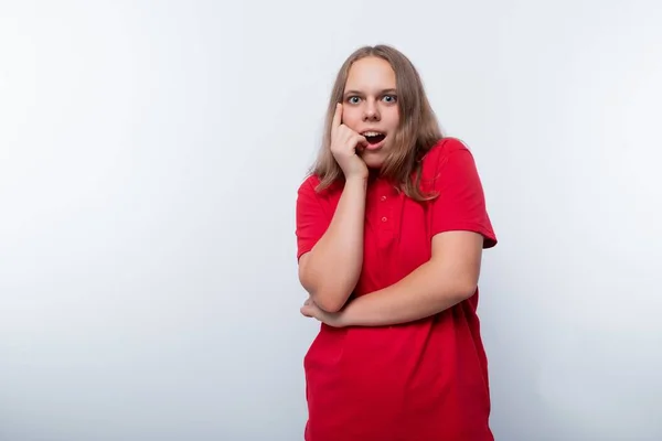 Surprised Teenager Girl Open Mouth White Background Royalty Free Stock Photos