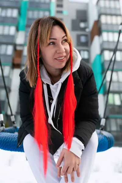 Stock image Lifestyle concept, Caucasian woman happy being outside in winter.