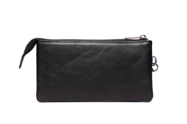 Basit bir arka planda, fermuarlı parlak siyah deri bir cüzdan sergileniyor. Pürüzsüz dokusu işçiliğin kalitesini vurgular, günlük kullanım için mükemmeldir..