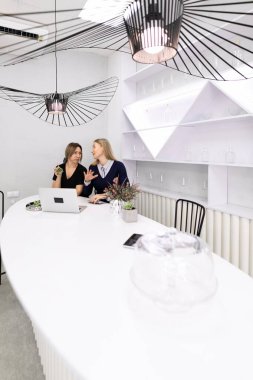 Çağdaş bir ofis ortamında, iki kadın parlak beyaz bir masada otururken bir tartışmaya girişirler. Çalışmaları için bir dizüstü bilgisayar kullanıyorlar ve minimalist dekorlarla çevrili iç görülerini paylaşıyorlar..