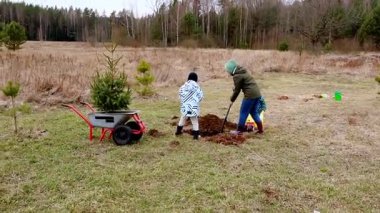 Bahar boyunca bir tarlada ağaç dikmek çocukların yerde çukur kazmalarını ve toprak taşımak için el arabası kullanmalarını gerektirir. Genç doğa severler için eğlenceli bir açık hava deneyimi..