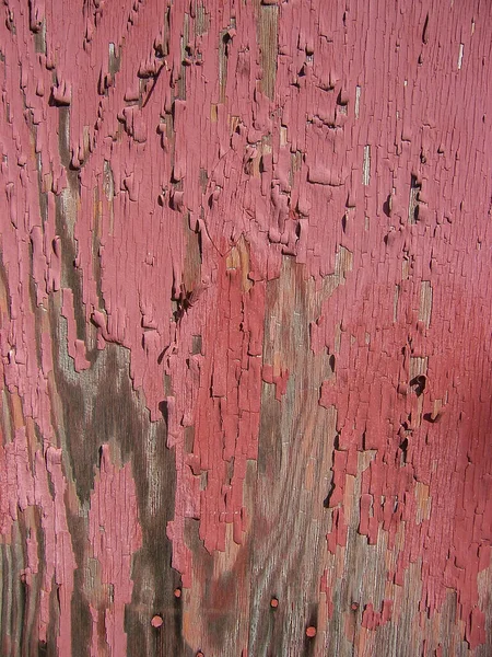 Grunge Texture Faded Peeling Red Paint Plywood Side Old Farm — Stock Photo, Image
