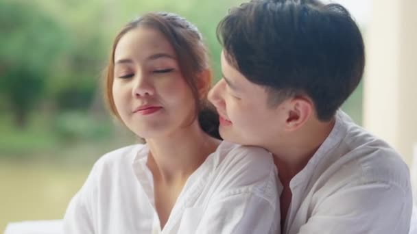 Mladý Dospělý Asia Lidé Snoubenec Šťastný Milenec Flirt Zamilovat Nos — Stock video