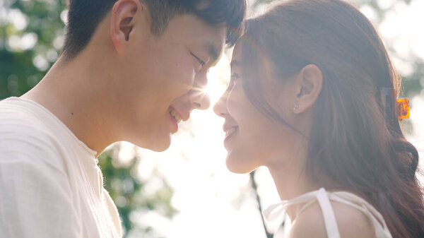 Young Adult Asia People Fiance Happy Lover Flirt Fall Love Stock Picture