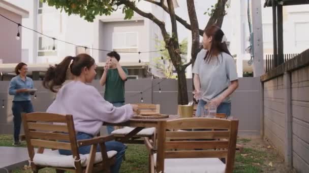 Group Man Woman Asia People Fun Joy Prepare Set Dine — Vídeo de Stock