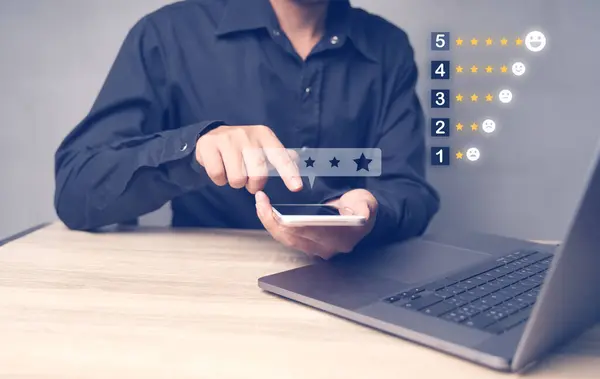 Get close to customers, give five-star ratings on smartphones, reviews, service ratings, satisfaction, customer service experiences. and business and industry satisfaction survey concepts