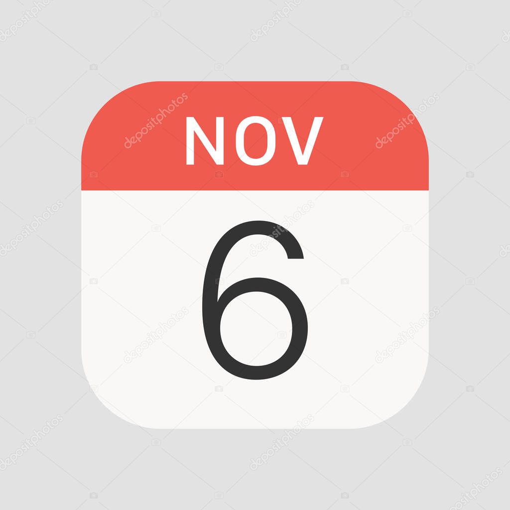 November 6 icon isolated on background. Calendar symbol modern, simple, vector, icon for website design, mobile app, ui. Vector Illustration