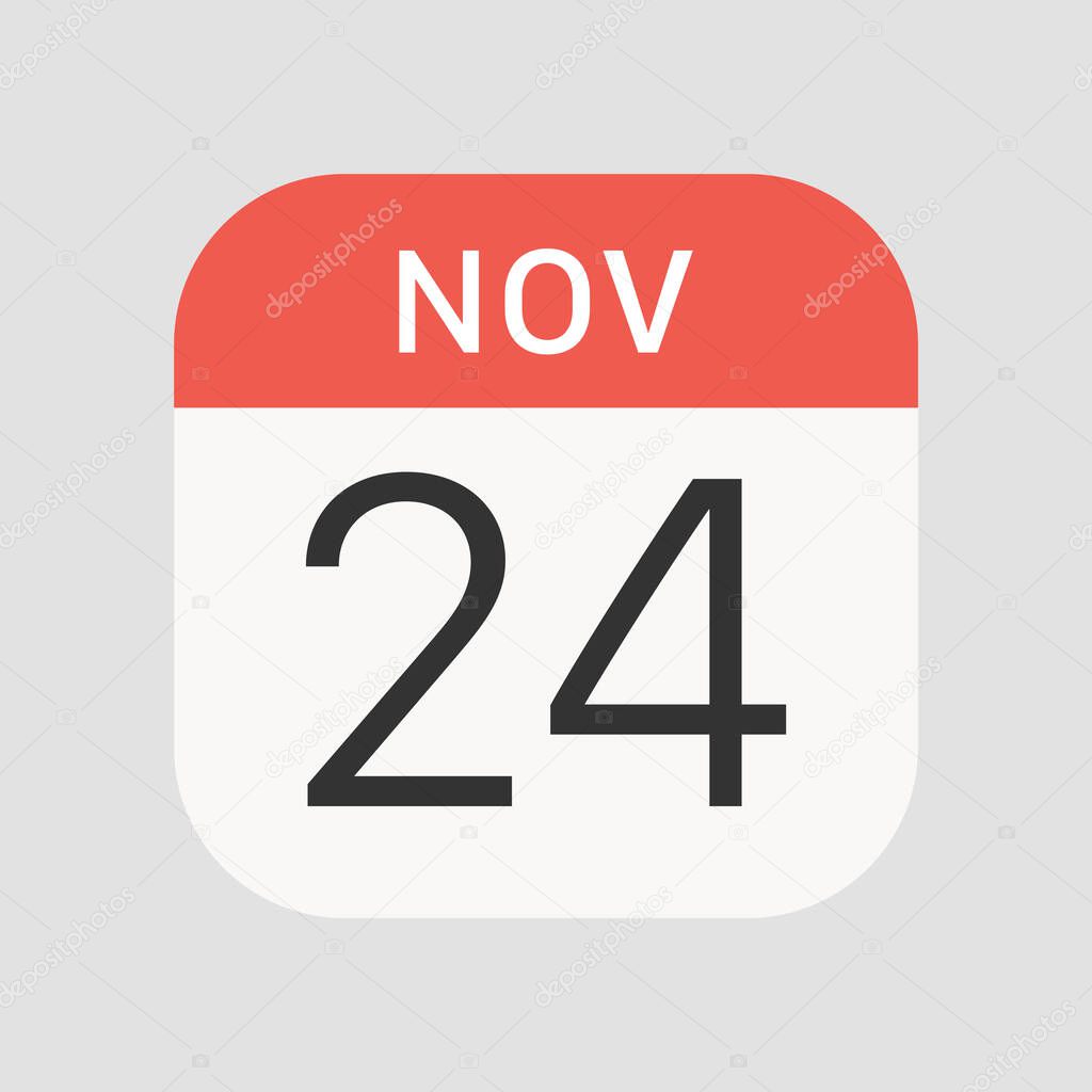November 24 icon isolated on background. Calendar symbol modern, simple, vector, icon for website design, mobile app, ui. Vector Illustration