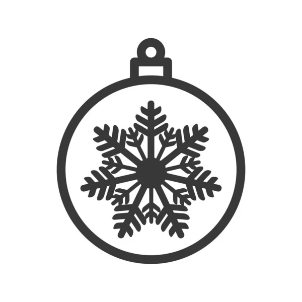 Kerstbal Met Sneeuwvlok Pictogram Geïsoleerd Witte Achtergrond Kerst Decor Symbool — Stockvector