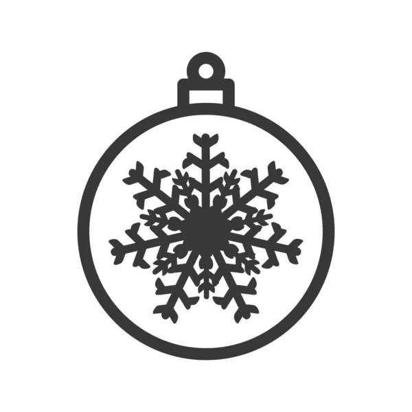 Kerstbal Met Sneeuwvlok Pictogram Geïsoleerd Witte Achtergrond Kerst Decor Symbool — Stockvector