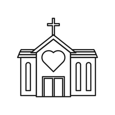 Düğün ikonu beyaz arkaplanda izole edilmiş. Kilise sembolü, modern, basit, vektör, web sitesi tasarımı için simge, mobil uygulama, ui. Vektör İllüstrasyonu