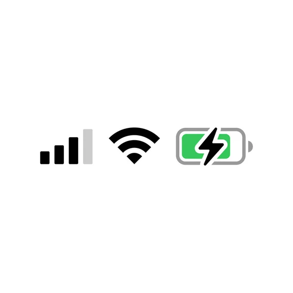 Signál Wifi Ikona Baterie Izolované Bílém Pozadí Stavový Řádek Symbol — Stockový vektor