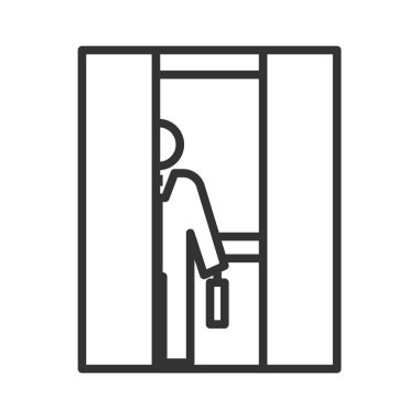 Asansör ikonundaki adam beyaz arka planda izole edilmiş. Asansör sembolü modern, basit, vektör, web sitesi tasarımı için simge, mobil uygulama, ui. Vektör İllüstrasyonu