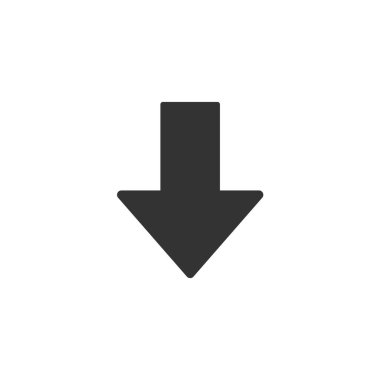 Aşağı ok simgesi beyaz arkaplanda izole edildi. Web sitesi tasarımı için modern, basit, vektör, simge, mobil uygulama, ui. Vektör İllüstrasyonu