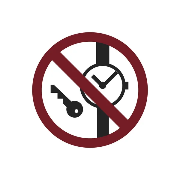 Keine Metallischen Gegenstände Oder Uhren Auf Weißem Hintergrund Verbotssymbol Modern — Stockvektor