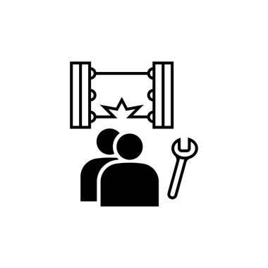 Hasar kontrol ve onarım ekibi işaret simgesi beyaz arka planda izole edildi. Grafik sembolü modern, basit, vektör, web sitesi tasarımı için simge, mobil uygulama, ui. Vektör İllüstrasyonu