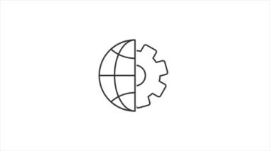 Globe Gear Grafik Animasyonu. Ağ ayarları sembol 4K HD video