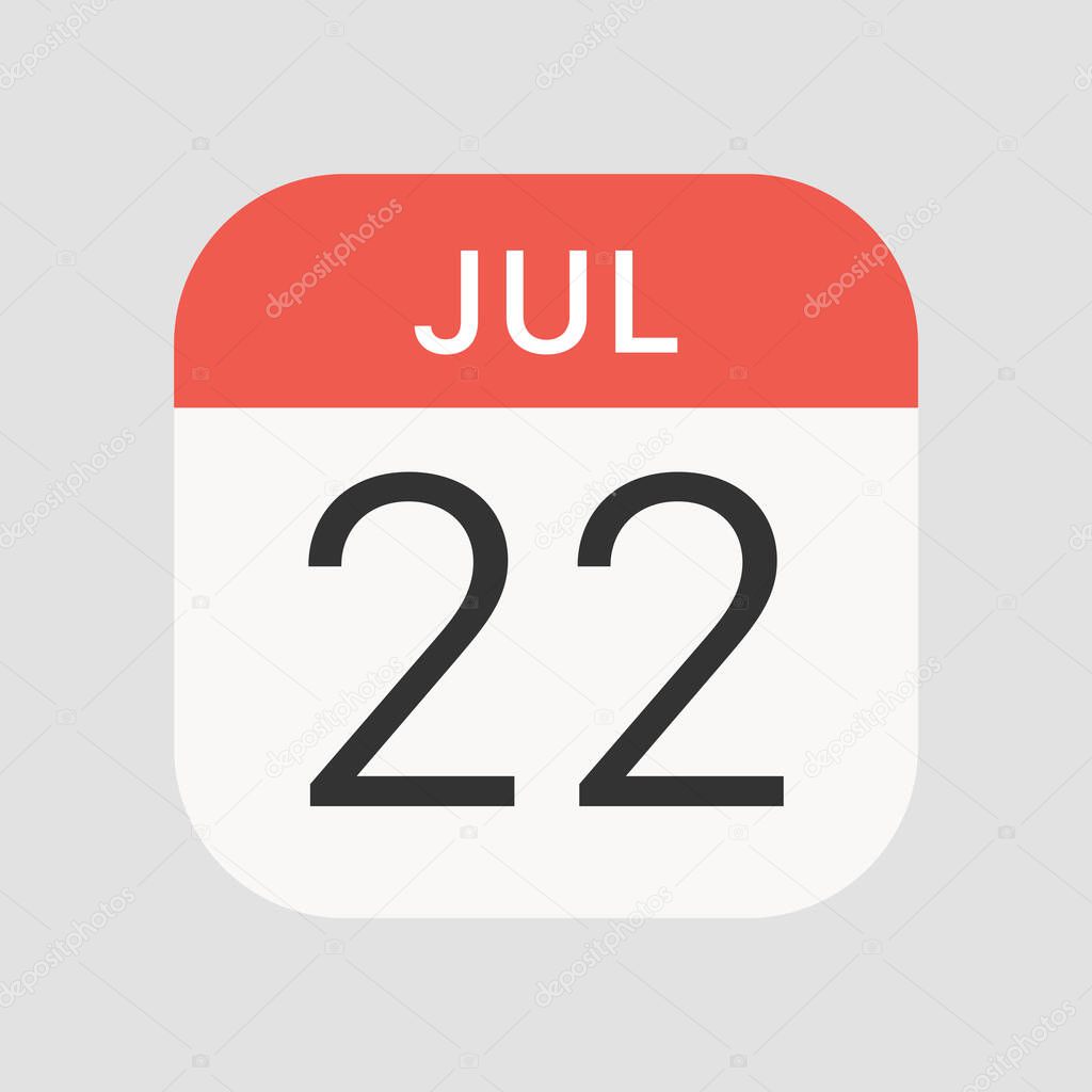 July 22 icon isolated on background. Calendar symbol modern, simple, vector, icon for website design, mobile app, ui. Vector Illustration