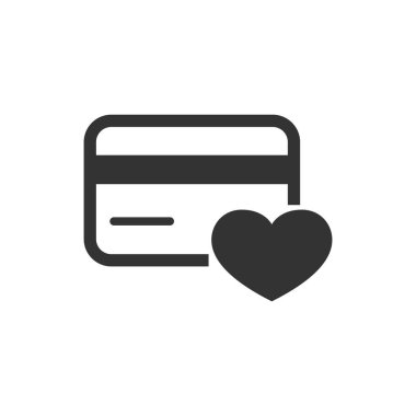 Beyaz arka planda kalp ikonu olan kredi kartı. Bağış sembolü, modern, basit, vektör, web sitesi tasarımı için simge, mobil uygulama, ui. Vektör İllüstrasyonu